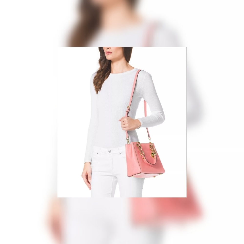Michael Kors Cynthia Pastel Pink Med Saffiano Leather Satchel NWOT - Picture 13 of 16